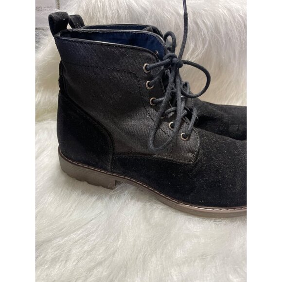 Mens Black Lace-Up Ankle Boots Size 42 With Suede & Canvas Uppers Durable Rubber - Picture 3 of 9
